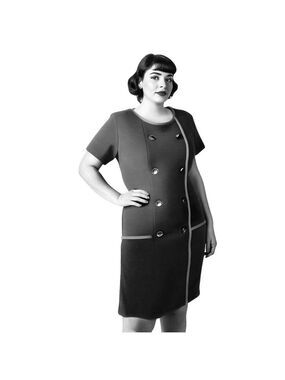 Vintage 1960s Black Wool Dress Mod Military Style Union Made in Canada approx 18